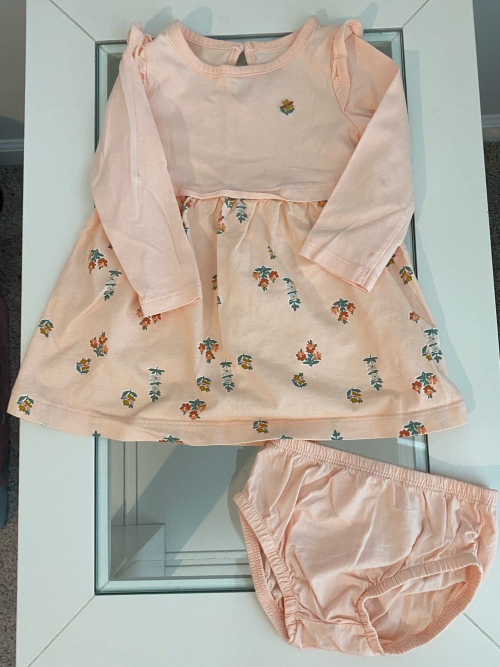 Carters 9M Peach Floral Long-Sleeve Baby Dress with Bloomers